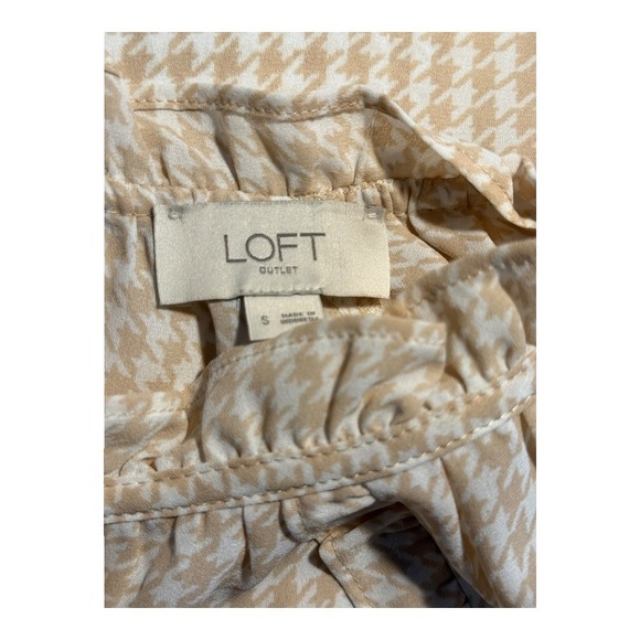 Loft Outlet Houndstooth Blouse Ruffle Neck Long Sleeve Top‎ Size Small - Picture 4 of 7